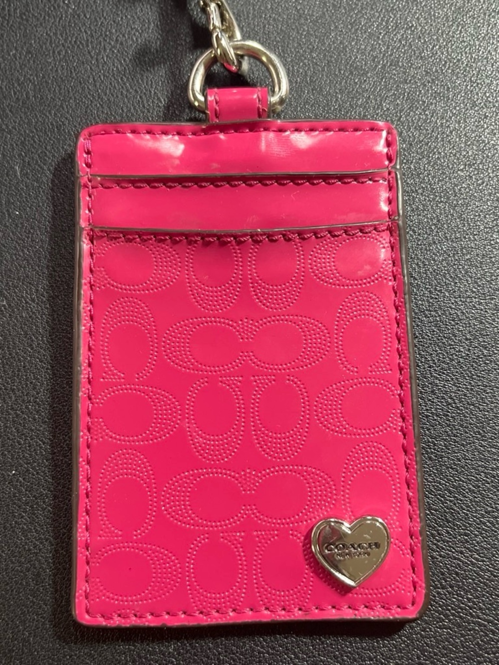 Coach Hot Pink Signature Lanyard Card Case with Heart Logo - Picture 2 of 4